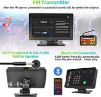 Podofo 7" Hordozható Autórádió - Apple CarPlay/Android Auto Támogatás, Bluetooth, IPS Érintőkijelző, FM, AUX, Tükrözés + 64GB TF Kártya 5