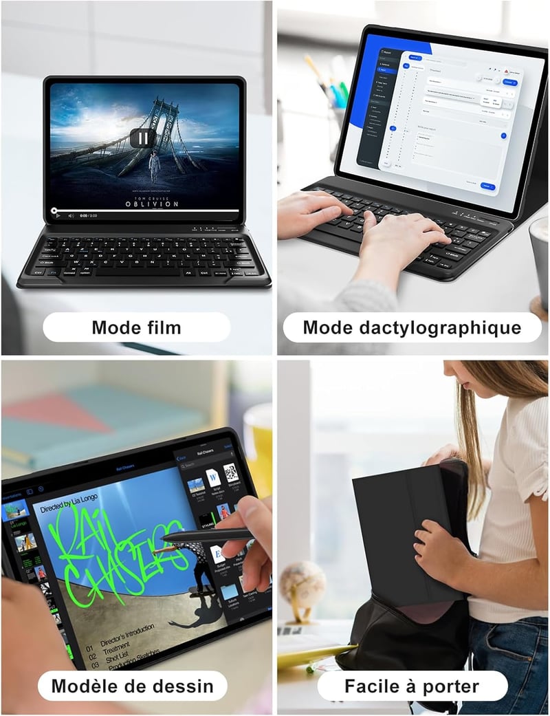 FOGARI Bluetooth Billentyűzet Samsung Galaxy Tab S9 Plus/S8 Plus/S7 FE/S7 Plus Tablethez - Fekete AZERTY Mágneses Védőtok 12,4" Készülékekhe