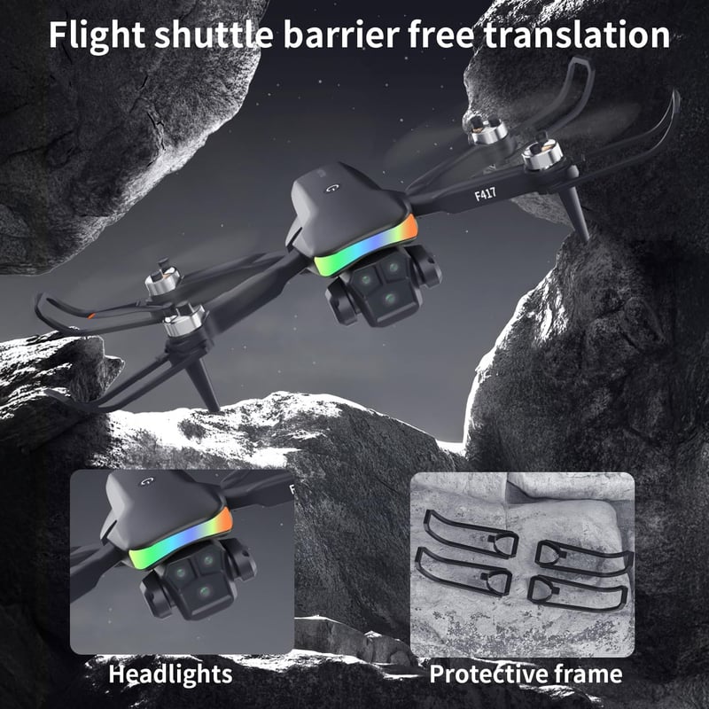 FAKJANK F417 Drón 1080P HD Kamerával, 90° Állítható, WiFi FPV, Kétlencsés, Kefe Nélküli Motor, RGB LED, Kezdőknek, Hordtáskával