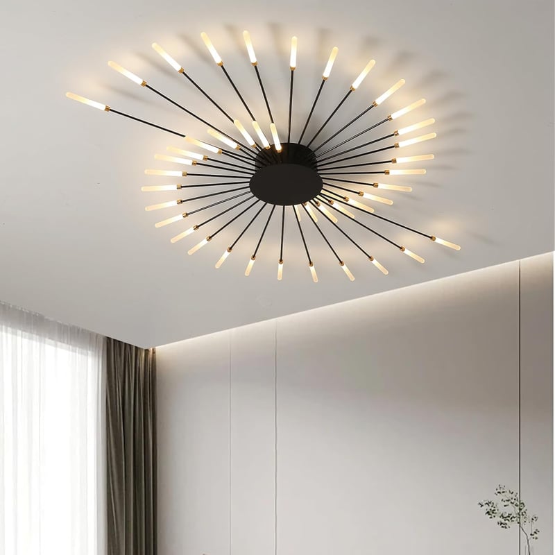 minifair Modern LED Mennyezeti Lámpa 42 Fejes Fényerőszabályozható Fekete Csillár 3000K-6000K Távirányítóval Hálószobába Nappaliba Irodába