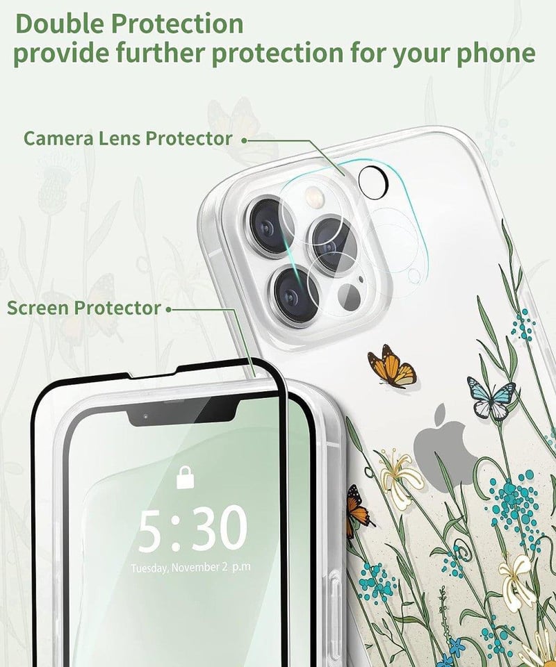 iPhone 13 Pro Max Virágos Átlátszó Védőtok Kameravédelemmel