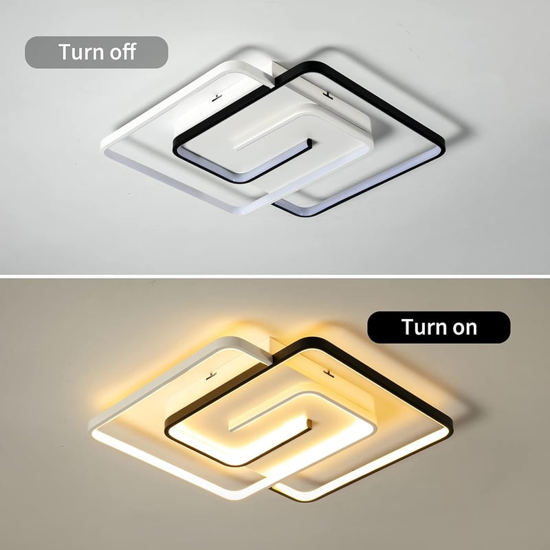 minifair Modern LED Mennyezeti Lámpa 36W 50cm - Távirányítós Négyzet Alakú Fekete-Fehér Fényerőszabályozható Lámpatest Nappaliba Hálószobába