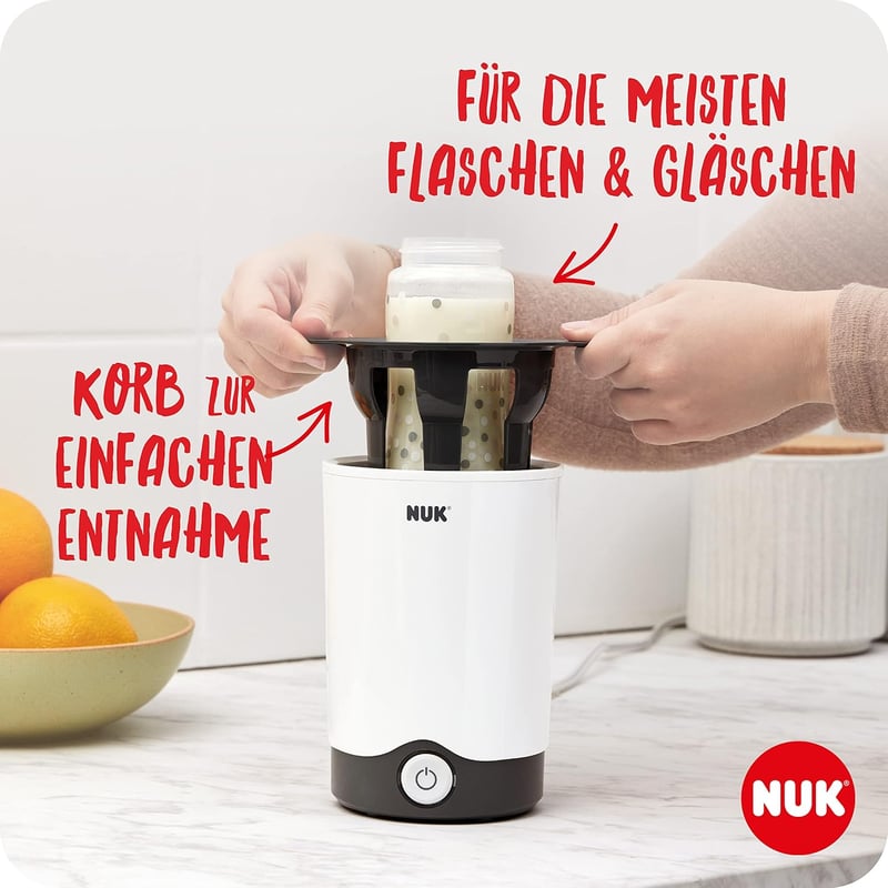NUK Thermo Express Plus Cumisüveg Melegítő - Gyors 90 Másodperces Melegítés Otthon és Utazáshoz, Autós Adapter Kábellel, Fehér