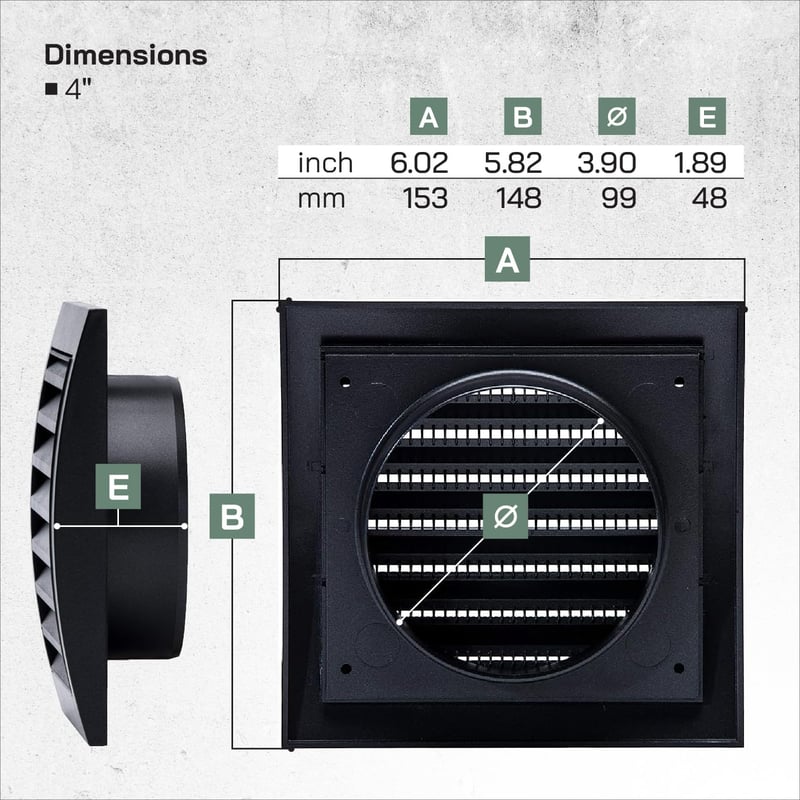 Vent Systems 100 mm Antracit Szellőzőrács - Szárítógéphez, Szellőzőnyílásokhoz és Kipufogócsőhöz - Kültéri Használatra Alkalmas Légkivezető 