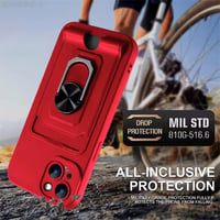 iPhone 15 Pro Max Piros Védőtok - 360° Gyűrűs Állvány, Kártyatartó, Mágneses 3