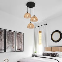 FORCOSO Rattan Függőlámpa Étkezőasztalhoz 3 Égős - Vintage Boho Fonott Mennyezeti Lámpa Nappali Háló Konyha Dekoráció (Ø21cm x3) 8