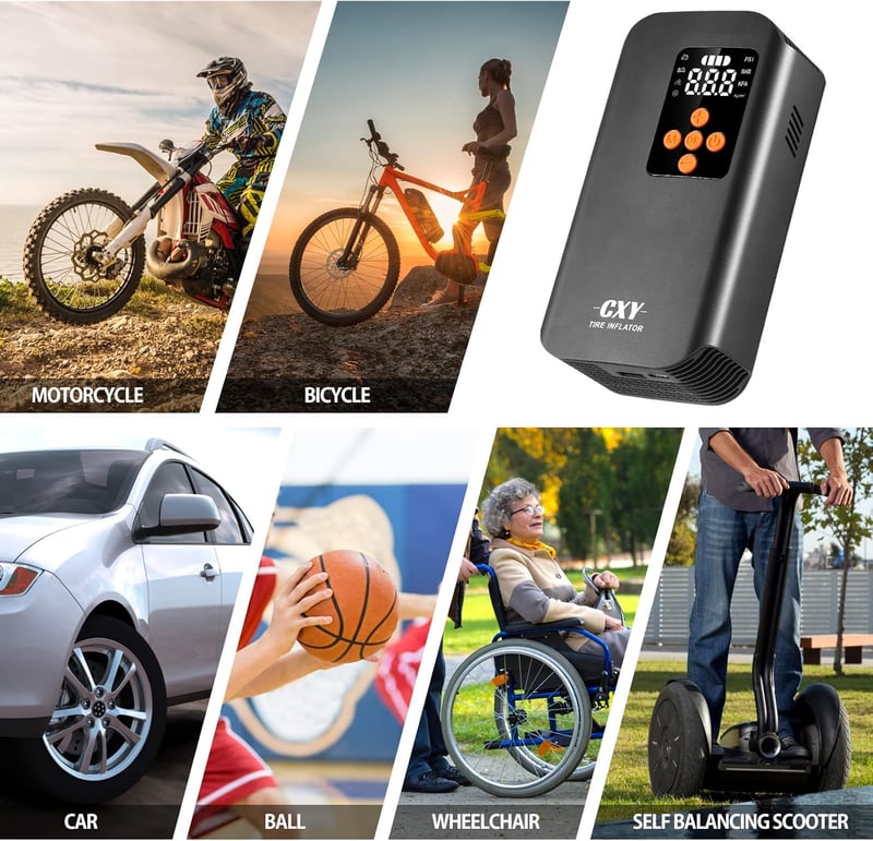 CXY 150 PSI Elektromos Kerékpárpumpa - 7500mAh Akkus Hordozható Kompresszor LED Lámpával