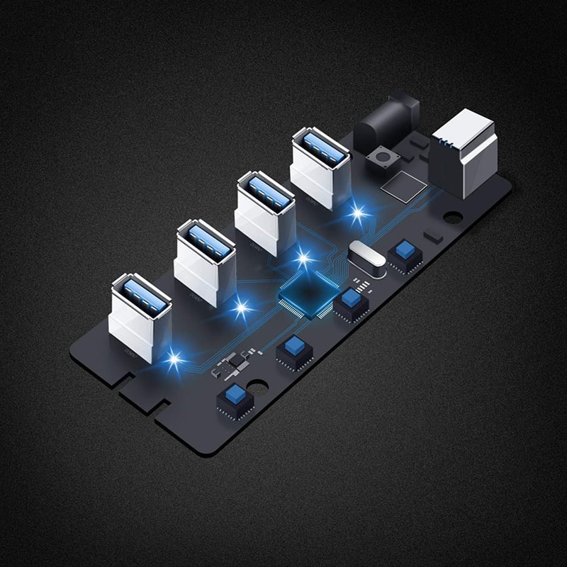 RSHTECH USB 3.0 Hub 4 portos, kapcsolókkal és tápegységgel