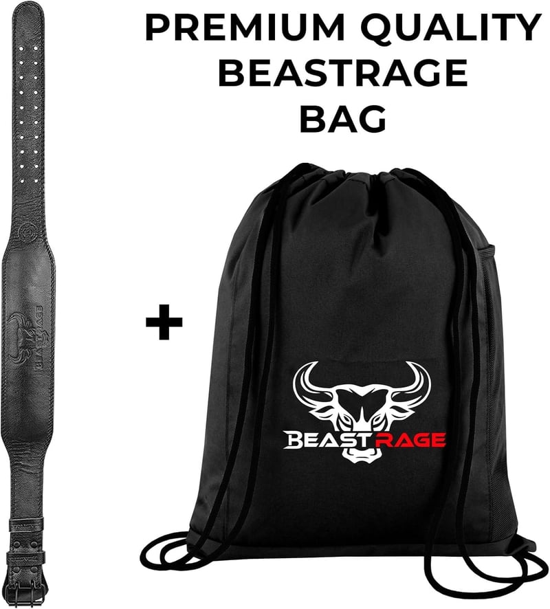 BEAST RAGE Bőr Súlyemelő Öv - 4" Párnázott Edzőtermi Derékszorító Testépítéshez, 10 Állítható Lyukkal, Fekete, S-es Méret