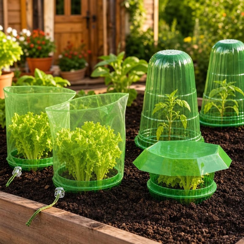 Set protecție plante: 20 guler melci + 24 guler cu plasă insecte + clopot protecție