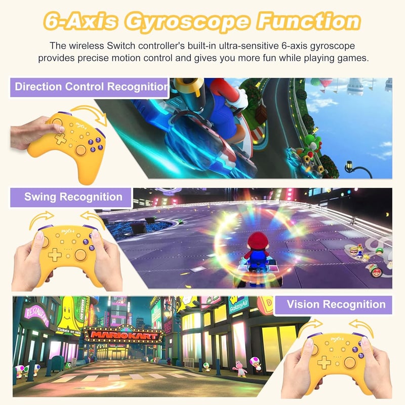 PXN 9607X Sárga Vezeték Nélküli Switch Pro Kontroller Turbóval és NFC Amiibo Támogatással