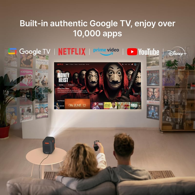 Formovie Xming Episode One 4K Hordozható Projektor Netflix Tanúsítvánnyal, Google TV-vel, Dolby Hangzással, WiFi 6 és Bluetooth 5.2 Kapcsola