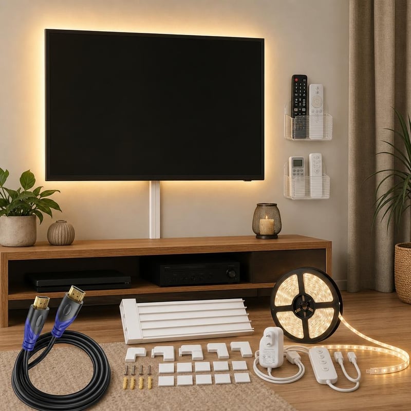 TV set na káble: 1x HDMI kábel + 10x lišta + 2x držiak ovládača + stmievateľný LED pásik