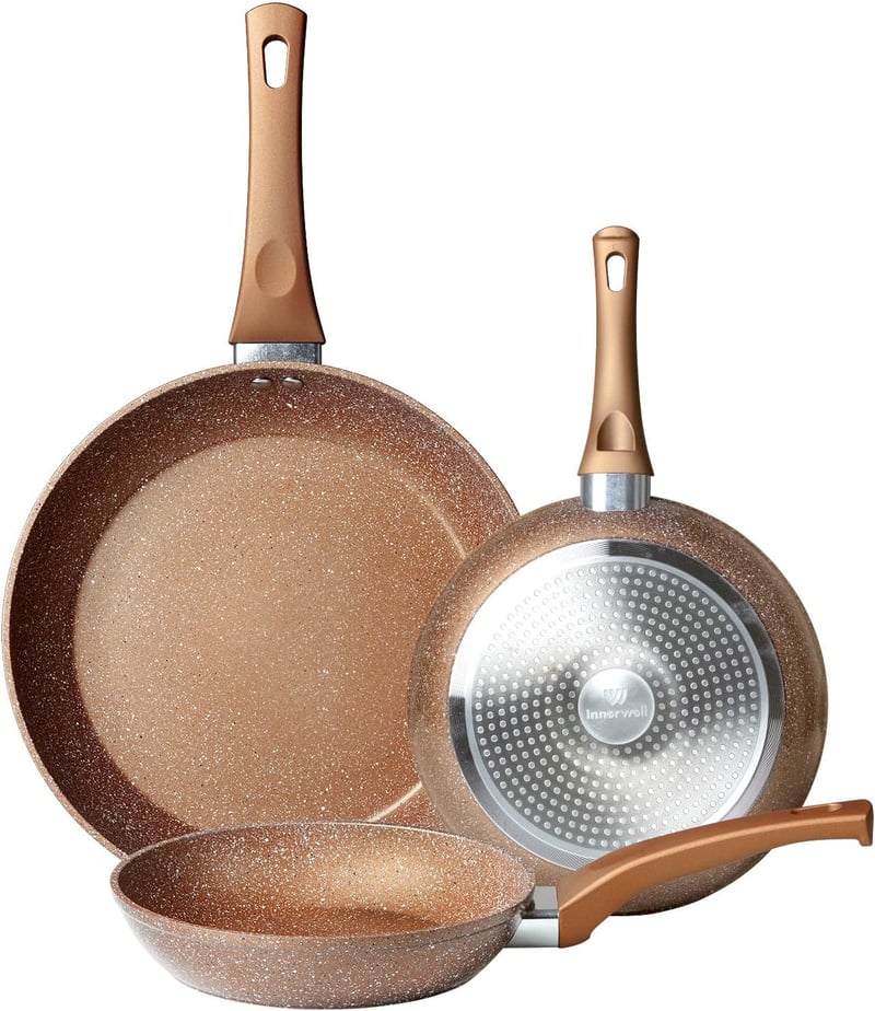 Innerwell 3 részes tapadásmentes serpenyő készlet 20/24/28 cm - indukciós, kerámia bevonatú, gránit edény, PFOA-mentes, sütőben használható,
