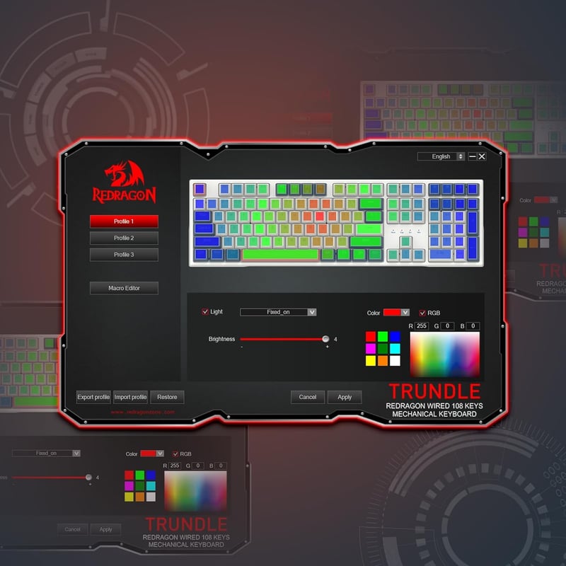 Redragon K668 RGB Mechanikus Gamer Billentyűzet 104 Gomb Piros Switch