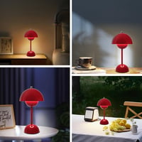 EXTRASTAR Gomba Alakú LED Asztali Lámpa - Piros Érintésvezérelt Fényerőszabályzós Lámpa 3 Színhőmérséklettel, USB Újratölthető, Hálószobába, 6