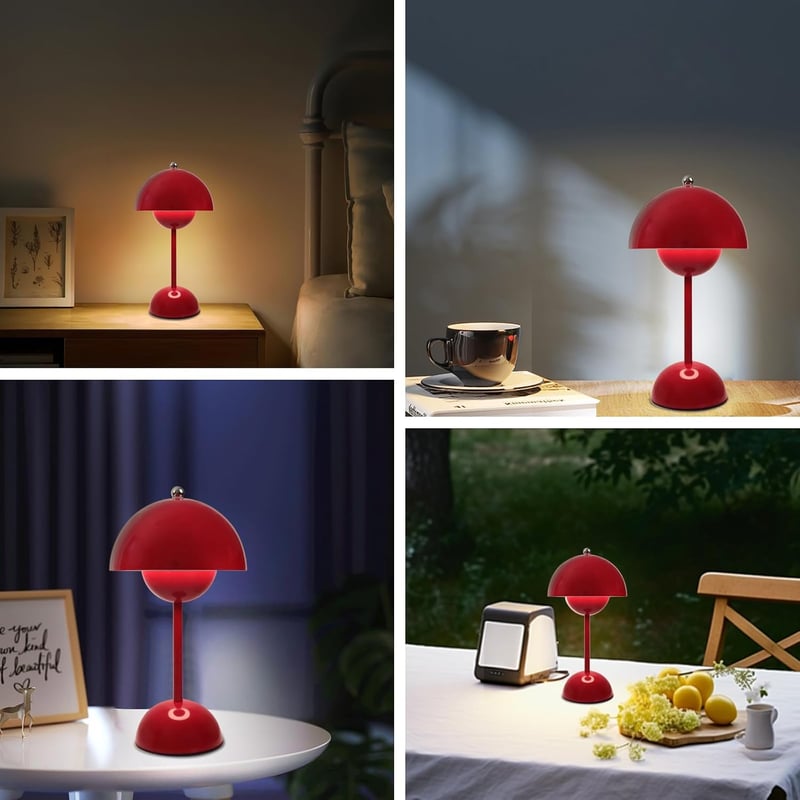 EXTRASTAR Gomba Alakú LED Asztali Lámpa - Piros Érintésvezérelt Fényerőszabályzós Lámpa 3 Színhőmérséklettel, USB Újratölthető, Hálószobába,