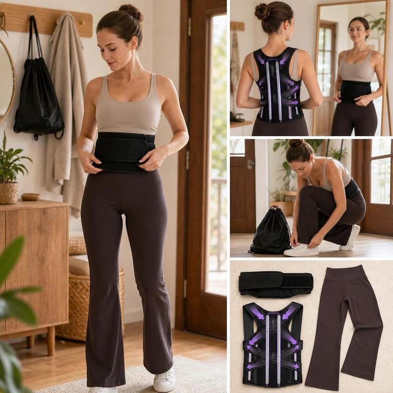 Irodai tartásőr: neoprén deréktámasz + tartásjavító hátöv + bővülő szárú leggings