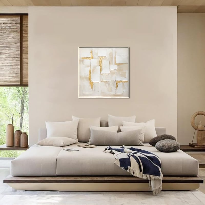 Briful 60x60 cm Absztrakt Geometriai Vászonkép Arany Díszítéssel - Modern Fali Dekoráció Nappaliba, Irodába, Hotelbe