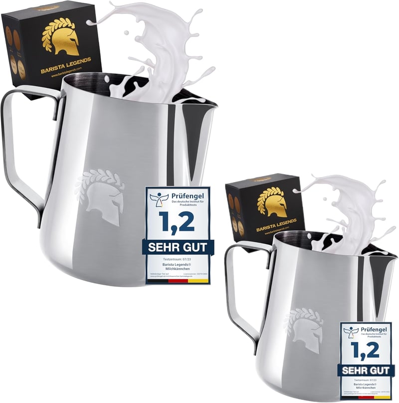 Barista Legends Tejkiöntő Szett - Rozsdamentes Acél 350ml + 600ml - Fényesített Tejhabosító Kancsó Latte Art Készítéshez - Barista Kiegészít