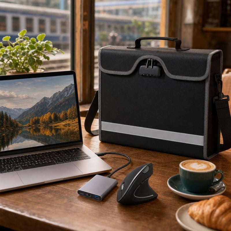 Set za rad u pokretu: vodootporna torba 15,6" + vertikalni miš + USB-C hub