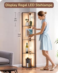 EDISHINE Állólámpa Fa Polccal - Dimmelhető LED 2700K-6500K, 360° Forgatható, Lábkapcsolós Olvasólámpa Nappaliba, Sötét Dió Színben 5