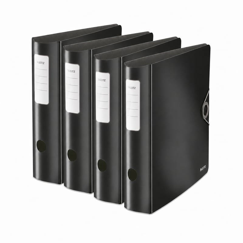Leitz 180° Active Solid Minőségi Iratrendező A4, Széles, 8,2 cm, Gumiszalagos Zárás, Polyfoam, Fekete, 4 db-os csomag