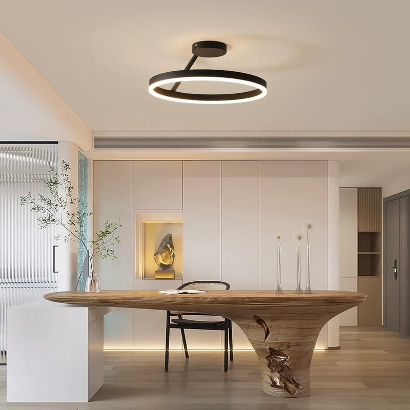minifair Modern LED Mennyezeti Lámpa - Fekete Kör Alakú Dizájn, 21W, 3000K Meleg Fehér, Érintőképernyős, Konyha, Hálószoba, Nappali Világítá