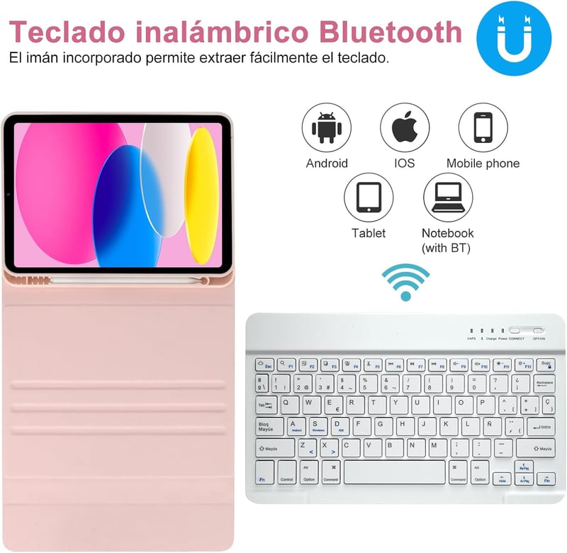 iPad 10. generációs billentyűzetes tok, KBCASE spanyol Bluetooth billentyűzettel és ceruzatartóval
