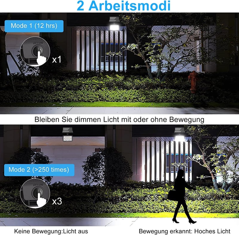 Linke Napelemes Kerti Spotlámpa Dupla Panellel - IP66 Vízálló, 3 Színhőmérséklet, Mozgásérzékelős, Távirányítós Kültéri Lámpa Fákhoz, Bokrok