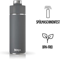 Ninja Thirsti 530ml Hőszigetelt Utazópalack - Szürke Rozsdamentes Acél Termosz Szénsavas, Hideg és Meleg Italokhoz, Szivárgásmentes Fedéllel 7