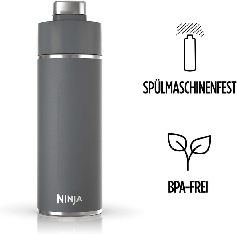 Ninja Thirsti 530ml Hőszigetelt Utazópalack - Szürke Rozsdamentes Acél Termosz Szénsavas, Hideg és Meleg Italokhoz, Szivárgásmentes Fedéllel