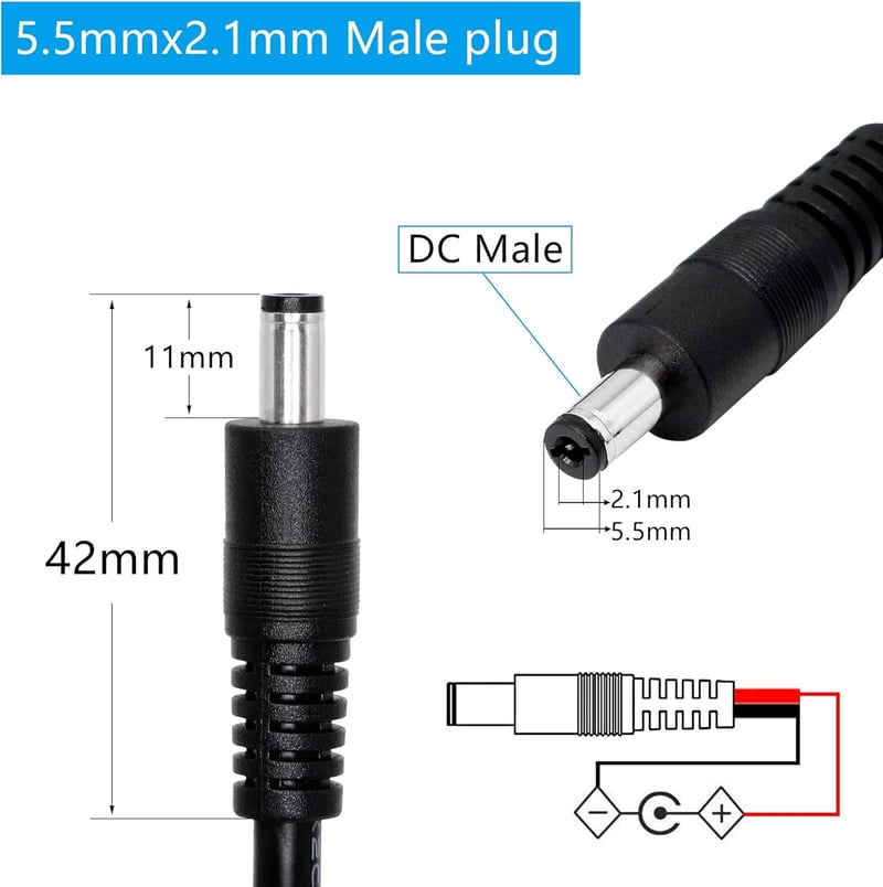 GINTOOYUN DC Tápkábel 5.5x2.1mm - 3 Láb Hosszú Csupasz Végű Adapter Kábel CCTV Biztonsági Kamerákhoz, LED Szalagokhoz, DVR Rendszerekhez (2 