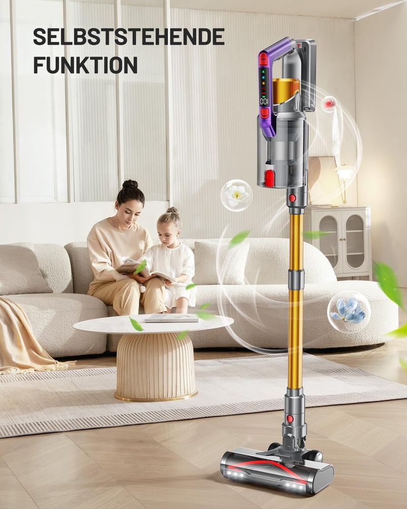 Kissof 550W Vezeték Nélküli Porszívó, 45000Pa Szívóerő, 70 Perces Üzemidő, Önálló Állófunkcióval, LED Világítással, HEPA Szűrővel Kemény Pad