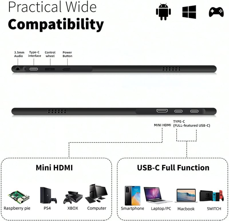 WIMAXIT 15,6" FHD Érintőképernyős Hordozható Monitor USB-C/HDMI Csatlakozással, Beépített Hangszórókkal