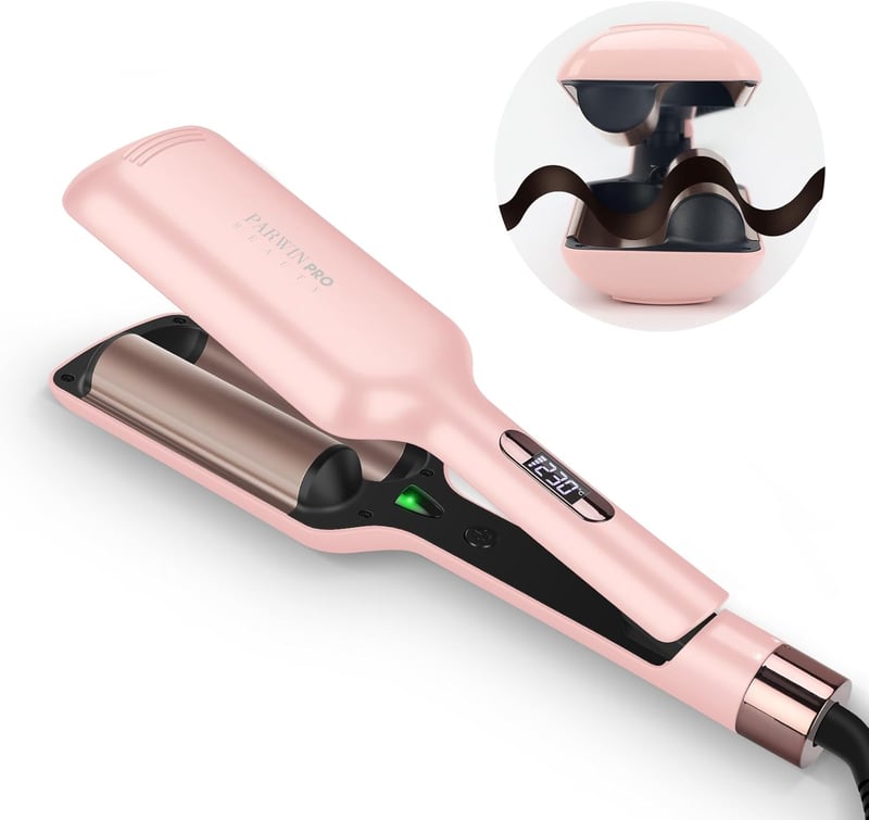 PARWIN PRO BEAUTY Sellő Hullám Hajvasaló - 32 mm Dupla Henger, 4 Hőfokozat, Rózsaszín, Minden Hajtípushoz, Ionos Technológia