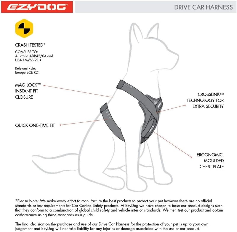 EzyDog autós biztonsági hámok kutyáknak - Ütközéstesztelt, fekete, M méret