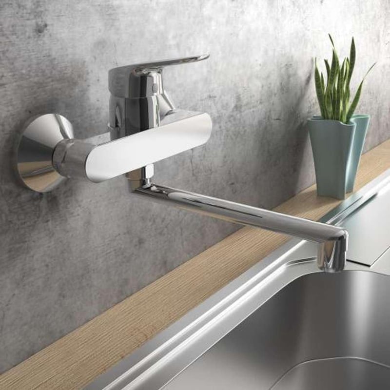 Ideal Standard Ceraflex Fali Konyhai Csaptelep, 200 mm Kifolyócsővel, Króm, Forgatható, S-Csatlakozás, Víztakarékos Rendszerrel, 38 mm Állít