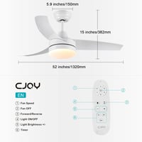 CJOY 132 cm-es Mennyezeti Ventilátor Világítással - Fehér, Csendes DC Motor, Távirányítós, Fényerőszabályzós, 6 Sebességes, Energiatakarékos 5