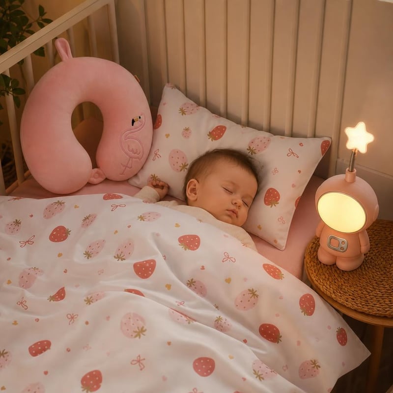 Set za dječji san: plišani jastuk + obostrana posteljina + noćna lampa astronaut