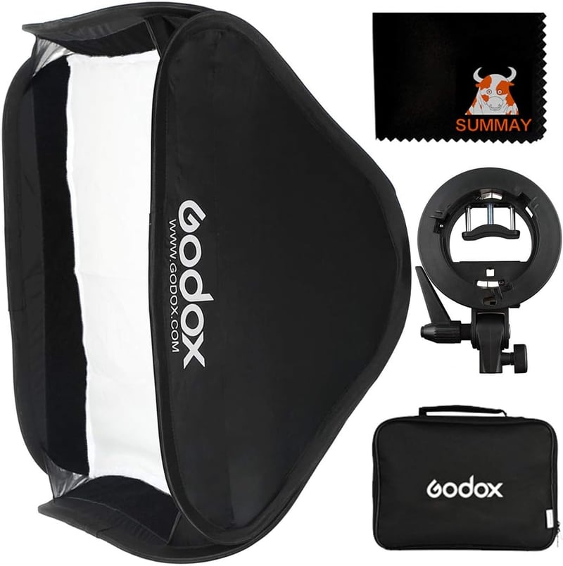 Godox 80x80 cm Összecsukható Univerzális Softbox S-típusú Speedlite Tartóval - Bowens Rögzítésű Vakuhoz, Állítható Irányú Fényformáló Stúdió