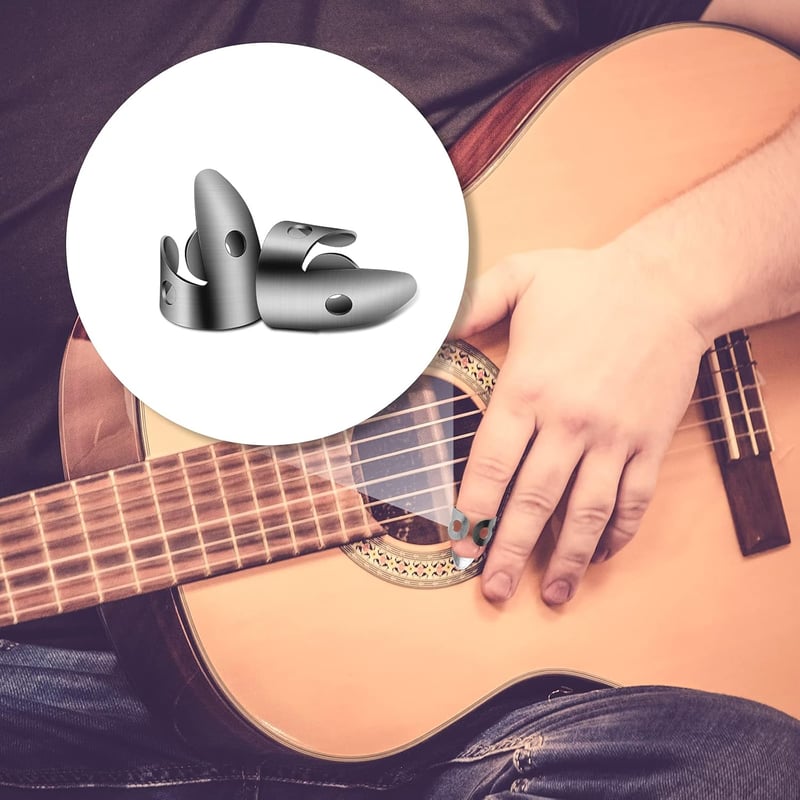 AIEX 12 darabos gitár pengetőkészlet - állítható ujj- és műanyag hüvelykpengető szett