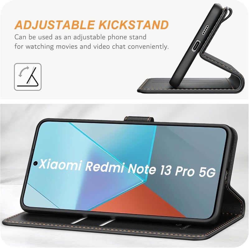Xiaomi Redmi Note 13 Pro 5G/Poco X6 5G Prémium Bőr Flip Tok - Fekete, Kártyatartóval