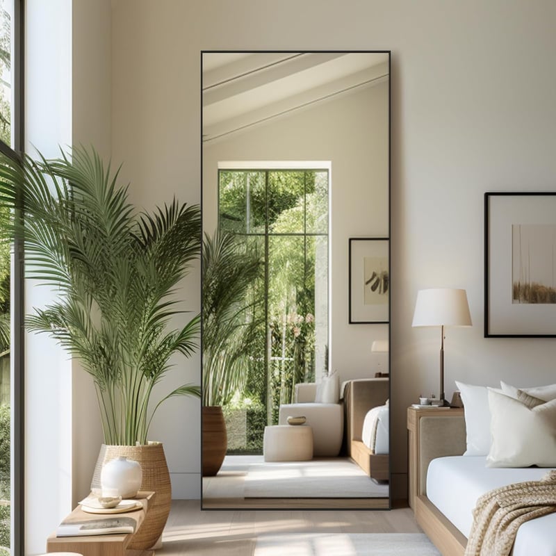 LunaMirror Teljes Alakos Tükör 180x76 cm - Álló Padlótükör Hálószobába, Nappaliba - Fekete Fali Tükör Alumínium Kerettel