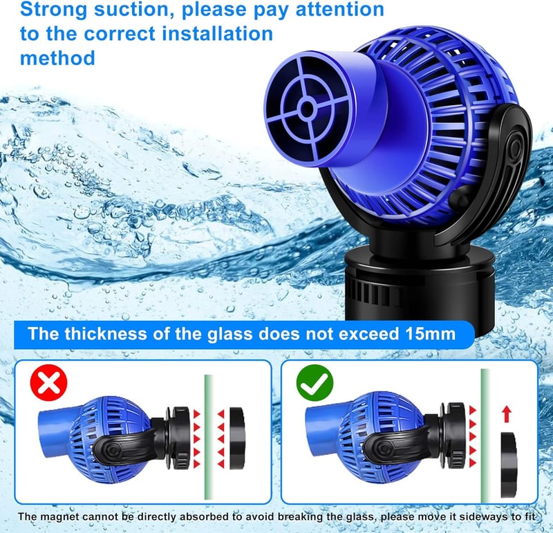 Yaobluesea IPX8 Akváriumi Áramoltató Szivattyú 4000L/h - 360° Forgatható Hullámkeltő Pumpa Édesvízi és Tengeri Akváriumokhoz, 6W, Fekete