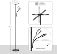 Home Sweet Home Modern LED Állólámpa Olvasólámpával - Fekete, Érintésvezérelt, Állítható Fényerő 2700K-6500K, 42W, 3636lm, 175cm Magas 5