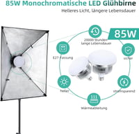 FGen Fotóstúdió Szett 2,6x3m Állvánnyal - Pamut Zöld Háttérvászonnal, 135W CFL és 85W LED Lámpákkal, Softbox Szett Termékfotózáshoz, Portréh 2