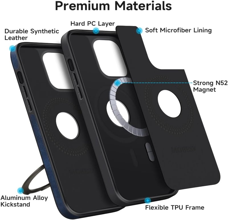 MOBESV Mágneses Telefontok iPhone 12 Mini 5.4" Készülékhez, MagSafe Kompatibilis Bőr Tok Állvánnyal, Vékony Elegáns Védőtok, Királykék