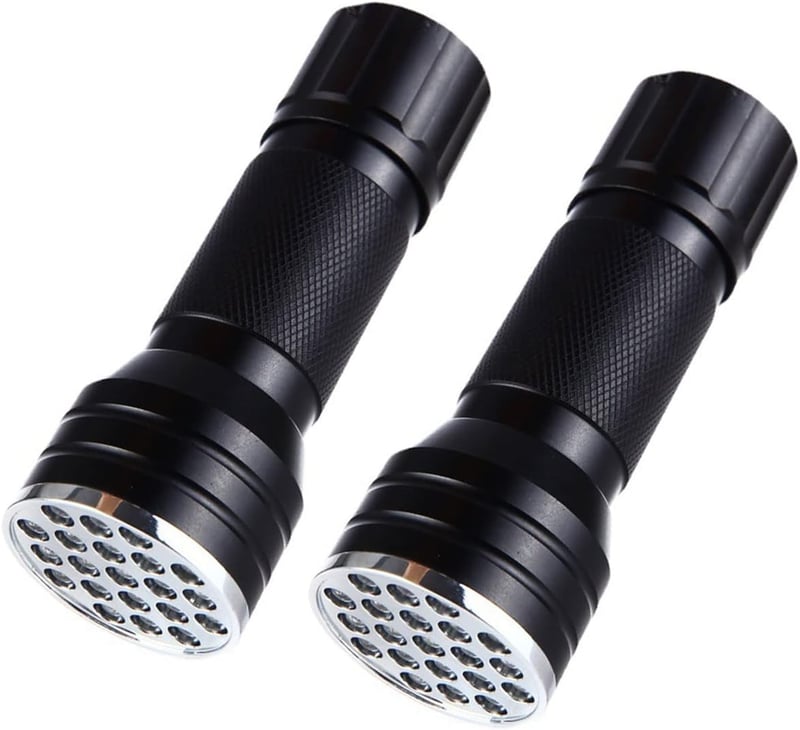 CAM2 Mini UV Fekete Fény Zseblámpa 2db, 21 LED-es Ultraibolya Lámpa 395nm, Kisállat Vizelet Detektor, Geocaching, Pénzvizsgáló (Elem Nélkül)