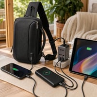 Nabíjacia sada na cesty: vodeodolný crossbody bag + 20W adaptér + 2x USB-C kábel + 20000 mAh powerbank 1